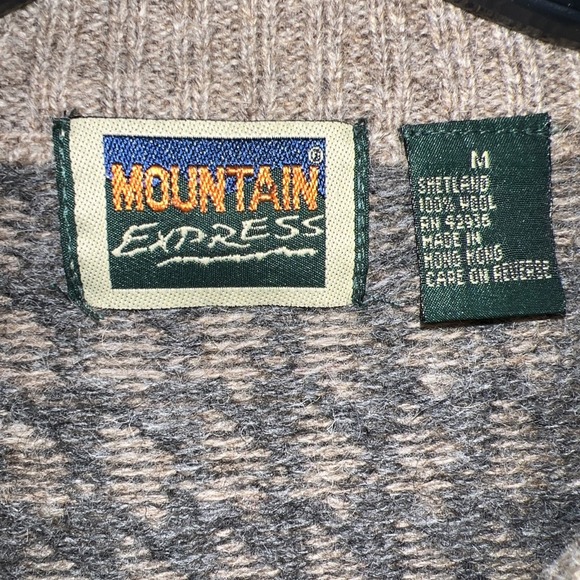 VTG Mountain Express Sweater Men's Sz M Beige Houndstooth‎ Pure Wool Sweatshirt - Picture 3 of 6